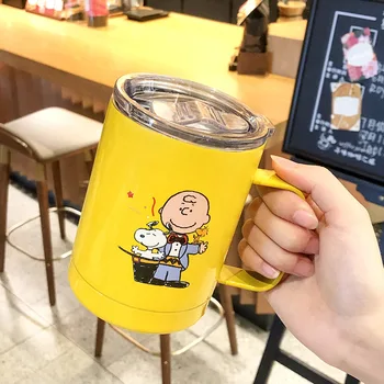 Kawaii Snoopy Kolu Paslanmaz Çelik Termos Bardak Öğrenci Basit Su Bardağı Sevimli Kahve Fincanı Hediye Arkadaşlar için Tatil Hediye