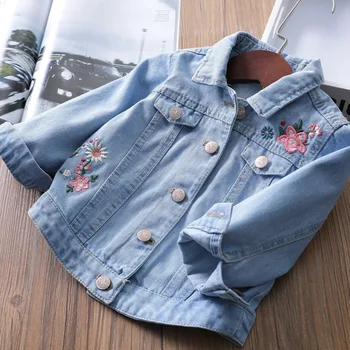 2019 İlkbahar Sonbahar 2-6 yıl Kızlar Denim Ceketler İnce Ceket Bebek Kız Nakış Dış Giyim çocuk Kot Mont Ceket Çocuk Giysileri