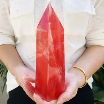18-20cm Kırmızı Eritme Kuvars Kristal Noktası Şifa Dikilitaş Altıgen Değnek Reiki Hediye Arkadaşlar Aileler için Teşvik doğal sağlık