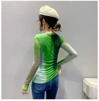 MadBlack Kore Giyim Bayan Örgü T-Shirt Moda O-boyun Baskı Doodle Kadın Üstleri Uzun Kollu Dip Gömlek 2022 Tees T21101A