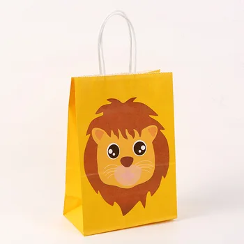 6 adet Aslan Kraft Kağıt Tedavi Güzellikler kulplu çanta Jungle Safari Hayvanlar Doğum Günü Partisi Geri Okul Mezuniyet Dekor