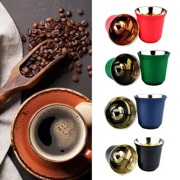 80 ml Kahve Kapsül Fincan Çift Duvar Gıda Sınıfı Paslanmaz Çelik Espresso Kullanımlık Kupa Coffeeware Aksesuarları Cafe Aracı Drinkware
