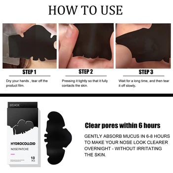 10 adet Bambu Kömür Siyah Nokta Remover Maske Siyah Nokta Noktalar Akne Tedavisi Burun Sticker Temizleyici Burun Gözenek Derin Temiz Şerit