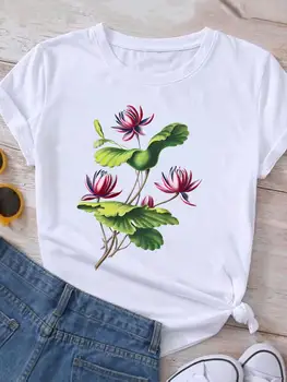 Giyim Yaz Grafik T Shirt Kısa Kollu Kadın Baskı Rahat Suluboya Çiçek Yeni Moda Giyim Tee T-shirt Kadın Üst