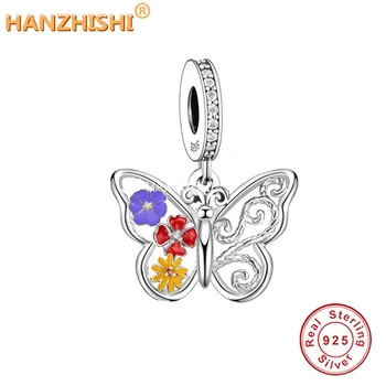 Otantik 925 Gümüş Mix Renk Çiçek Dragonfly Dangle Charms Fit Orijinal Charms Bilezik Kolye Takı Berloque