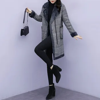 Kış sıcak Uzun Kollu Kalınlaşmak Kadınlar Yün Palto Moda Artı Boyutu Orta Uzunlukta kadın Yün Ceket Giyim 5XL
