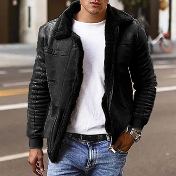 Kış Katı Sıcak Kadife Uzun Kollu Kompozit Ceketler Ceket Erkekler Vintage Turn-aşağı Yaka Zip-up Mont erkek Moda Streetwear