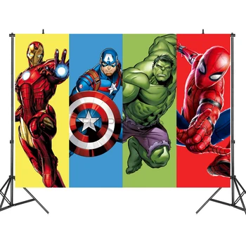 Avengers Demir Adam Hulk Kaptan Parti Arka Planında Photobooth Backdrop Kumaş Standı Süper Kahraman Çocuk Doğum Günü Partisi Duvar Dekorasyon