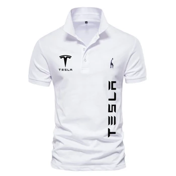 En çok satan Erkek YENİ Polo Kısa Kollu Gömlek TESLA araba logo baskı düz renk pamuk yaka erkek tişört erkek üst