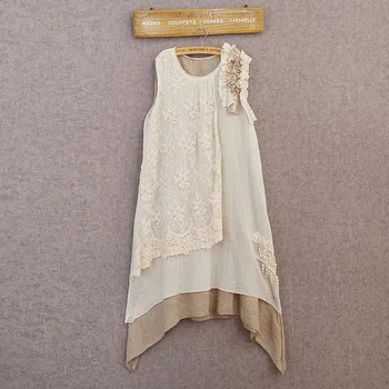 Yaz Kadın Tankı Elbise Vintage Dantel Elbise Kadın Mori Kız Dantel Aplikler Tatlı Kolsuz Çiçek Nakış Tankı Elbise A127