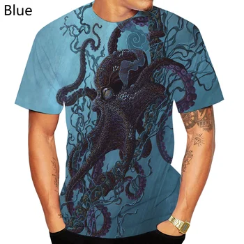 Yaz yeni moda erkekler 3D gömlek Deniz ahtapot baskılı T Gömlek Casual Tops