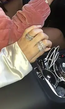 Trendy Ins S925 Gümüş Şeffaf Baget CZ Band Rodyum Kaplama Kylie Jenner Yüzükler Takı