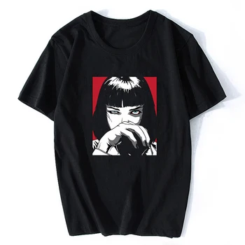 Moda Kadın Bluzlar 2022 Kadın T-shirt Quentin Tarantino Pulp Kurgu Mia Vintage Kısa Kollu T Gömlek Punk Y2k Giysileri Üstleri