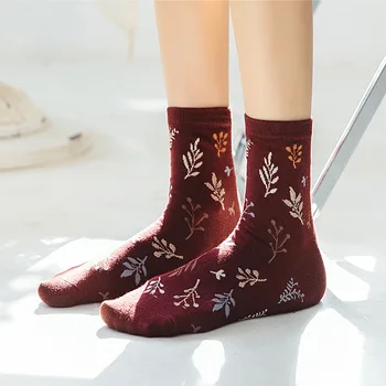 Japon Edebiyat ve Sanat Retro kadın Tüp Çorap Sonbahar ve Kış Orman Bitki Altın İpek Tatlı Kore Pamuk Çorap