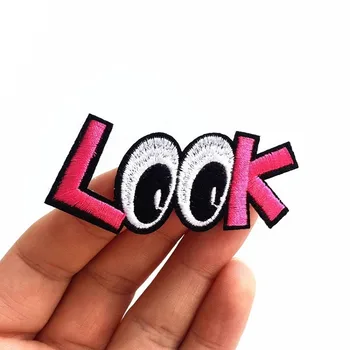 10 Adet Pembe Renk Bak Mektup Gözler Demir on Patch İlginç Giyim Etiket mektubu kumaş yamalar DIY Aksesuarları