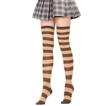 Çorap Çorap kadın Japon Mavi ve Beyaz Çizgili Diz Çorap Uyluk Çorap COSPLAY Anime kadın Çorap Toptan