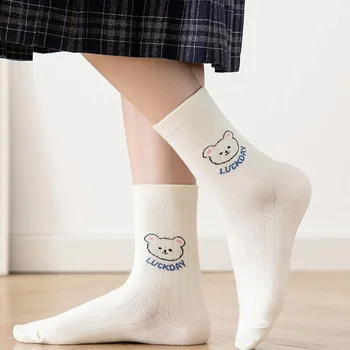 Karikatür Sevimli Ayı Mavi Ekose Çorap Kadın Kızlar için Moda Öğrenci Pamuk İlkbahar Yaz Çorap Kawaii Çorap Japon Kore Hediyeler