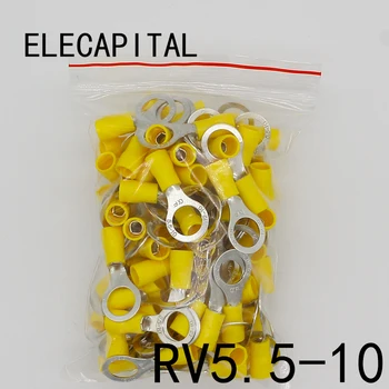 RV5. 5-10 Sarı Halka izoleli terminal takım elbise 4-6mm2 kablo tel Konnektörü 50 adet / paket kablo Sıkma Terminali RV5-10 RV