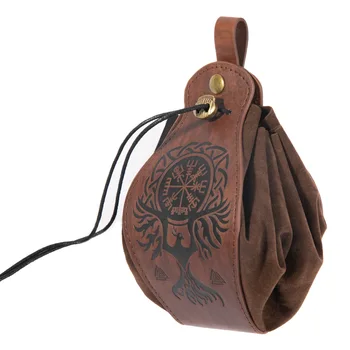 Vintage Viking Phoenix Totem inek derisi çanta Viking tarzı ortaçağ kılıfı kemer çanta Vintage fanny paketi