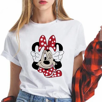 Mickey Minnie Öpücük Fare Severler T Shirt Kadın Casual Tişörtleri Tees Harajuku Tarzı Grafik Üstleri Kawaii Kadın T-shirt Dropship