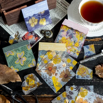 Yoofun 20 adet/paket Altın Çiçek Memo Pedleri Scrapbooking Dekor Kağıt Arka Plan Malzemeleri Günlüğü Günlüğü DIY Estetik Kağıtları
