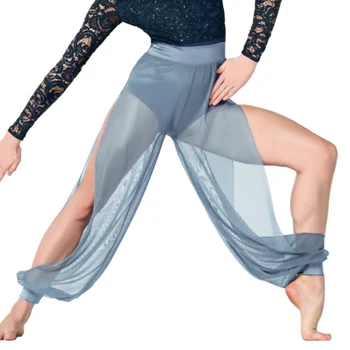 Dans spor pantolonları Yüksek Bel Puf Bacaklar Yan Bölmeli Nefes Hızlı Kuru Kırpılmış Pantolon Modern Lirik Giyim Leotard olmadan