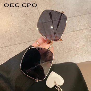 OEC CPO Moda Kare Güneş Gözlüğü Kadın Erkek Marka Tasarım Moda Büyük Çerçeve güneş gözlüğü Kadın Metal Siyah Gözlük Erkekler UV400