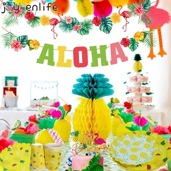 Hawaii ALOHA Mutlu Doğum Günü Afiş Ananas Flamingo Hawaii Tropikal Parti Süslemeleri Yaz Parti Luau Aloha Parti Malzemeleri