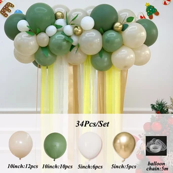39 Adet / takım Altın Yeşil Metalik Balonlar Garland Noel Süslemeleri 2022 Bebek Duş Kemer Globos Düğün Doğum Günü Partisi Dekoru