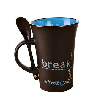 Yeni basit seramik kahve kaşıklı kupa, kolu kupalar yaratıcı kişilik sevimli fincan kahve fincanları Drinkware mutfak için