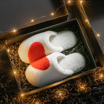 Çiftler Aşk Kış Ev Terlik Erkekler ve Kadınlar Antiskid Yumuşak Tabanlı Ev İç Peluş Sevimli Sıcak kaymaz ayakkabı noel hediyesi