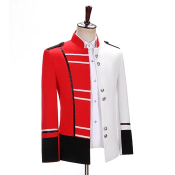 100 % gerçek erkekler beyaz kırmızı siyah patchwork genel ceket olay / sahne performansı kısa smokin ceket / sahne performansı / ASYA BOYUTU
