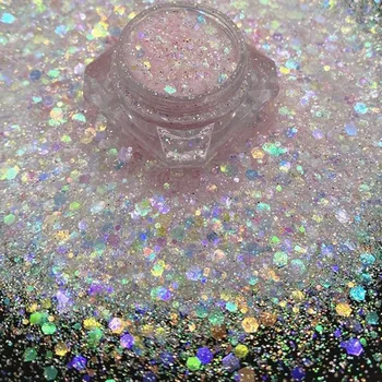 50 g / torba Holografik Karışık Altıgen 3D Nail Art Glitter Aurora Bukalemun Gevreği Ultra-ince Pul Manikür Sequins Süslemeleri T3