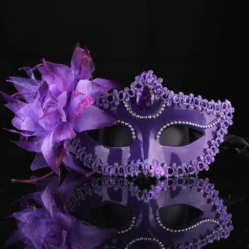 Yenilik Seksi Elmas Venedik Maske Tüy Çiçek Düğün Karnaval Parti Performans Mor Kostüm Seks Lady Maske Masquerade