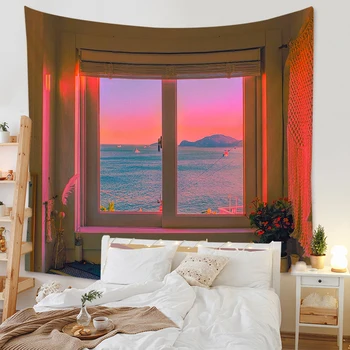 Tavan kumaş odası yatak odası başucu dekorasyon pembe ay goblen INS günbatımı goblen pencere asılı duvar bezi arka plan