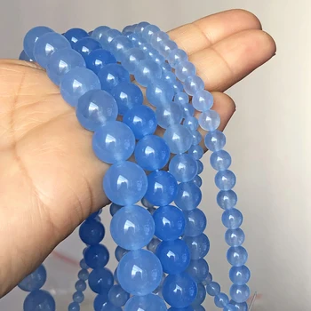 AAA Kalite Doğal Taş Mavi Kalsedon Jades Boncuk Yuvarlak Gevşek ara boncuk Takı Yapımı İçin DIY Hediye Bilezik Kolye