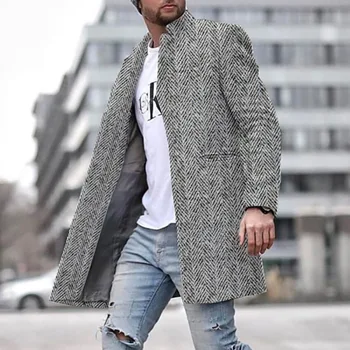 Moda Erkek Yün Ceket Rüzgarlık Orta uzun Düz Renk Takım Elbise Yaka Ceket Erkekler Uzun sıcak tutan kaban Uzun Kollu Hırka Palto Üst