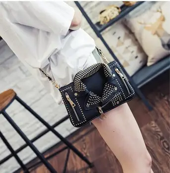 Yeni Moda Stil Kadın Haberci Çanta PU Deri Takım çanta Yüksek Kalite Bayanlar Omuz Çantası Giysi bolsas Perçin Zincir çanta