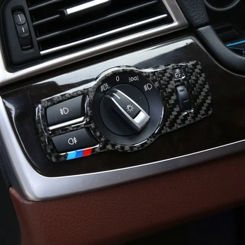Karbon Fiber Araba Far düğme kapağı Anahtarı Düğmesi ayar kapağı Sticker BMW 5 7 Serisi İçin X3 X4 F01 F10 F25 F26 Aksesuarları