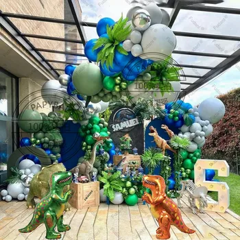 173 adet Yeşil Orman Balonlar Garland Kemer Kiti Jurassic Park Dinozor Folyo Balonlar Tema Doğum Günü Partisi Dekorları Yaş 1-9 Hava Globos