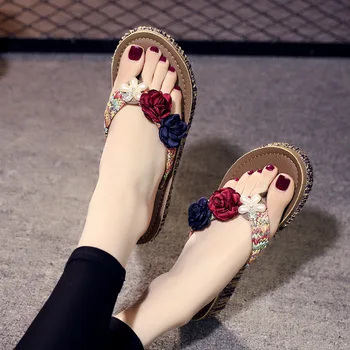 3cm Yüksek Topuk Kadın Yaz Sahil kaymaz Aşınmaya dayanıklı platform sandaletler Kama Topuk Yüksek topuklu Moda Flip-flop Ayakkabı
