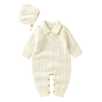 Bebek Bodysuits Yenidoğan Romper Bebek Erkek Kız Elbise Örme Tulumlar Şapkalar 2 adet Setleri Sonbahar Kış Bebek Kıyafetleri Çocuk Giyim