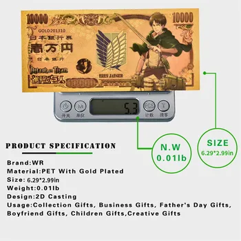 Japon Anime Titan Altın Banknot Plastik Pervane Para Sahte Fatura Kaptan Levi Hatıra Ev Dekor Hediye Çocuklar için çocuk