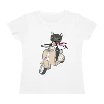 Temel O-yaka Kısa Kollu Kedi Binmek Hayvanlar Baskı Üstleri Kadın T-shirt Casual Bayanlar Kadın T-shirt Kız, Damla Gemi