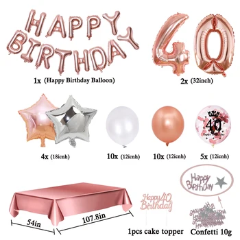Gül Altın 40 Yıl Doğum Günü Süslemeleri Balon Seti Kadın Erkek Yetişkin Parti 40th Doğum Günü Yıldönümü Malzemeleri