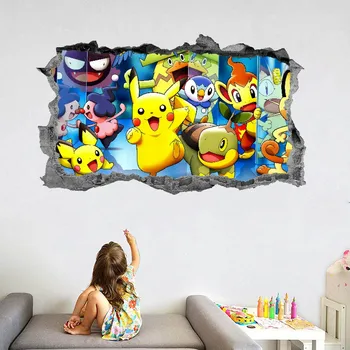 Pokemon Sticker Anime Figürü Pikachu 3D duvar çıkartmaları Çocuk Odası Anaokulu Duvar Kağıdı Dekor kendin yap çıkartmalar Ev Dekorasyon