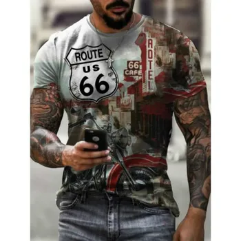 Yaz Trendi erkek büyük boy tişört 66 Rota Sokak Hip Hop 3d Baskılı Moda Kısa Kollu tee 66 Rota erkek t-shirtü Sıcak