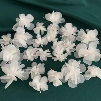 3D Aplike Peçe Dantel Çiçekler Yamalar Kapalı Beyaz İnciler Boncuk Dantel 30 Adet Dikiş Ücretsiz Kargo!