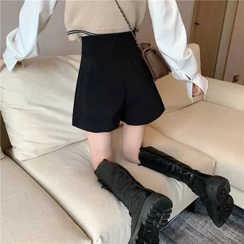 Şort Kadın Zarif Ofis Bayan Basit Mizaç Kolej Geniş bacak kısa pantolon Katı Gevşek Yüksek Bel Eğlence Streetwear BF