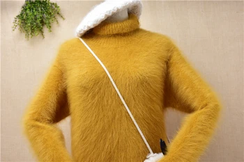 Kadın kadın sonbahar kış kalın sıcak tüylü peluş vizon kaşmir örme balıkçı yaka ince bluzlar kazak angora jumper kazak
